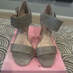 Nina Silver Glitter Ankle-Strap Heels